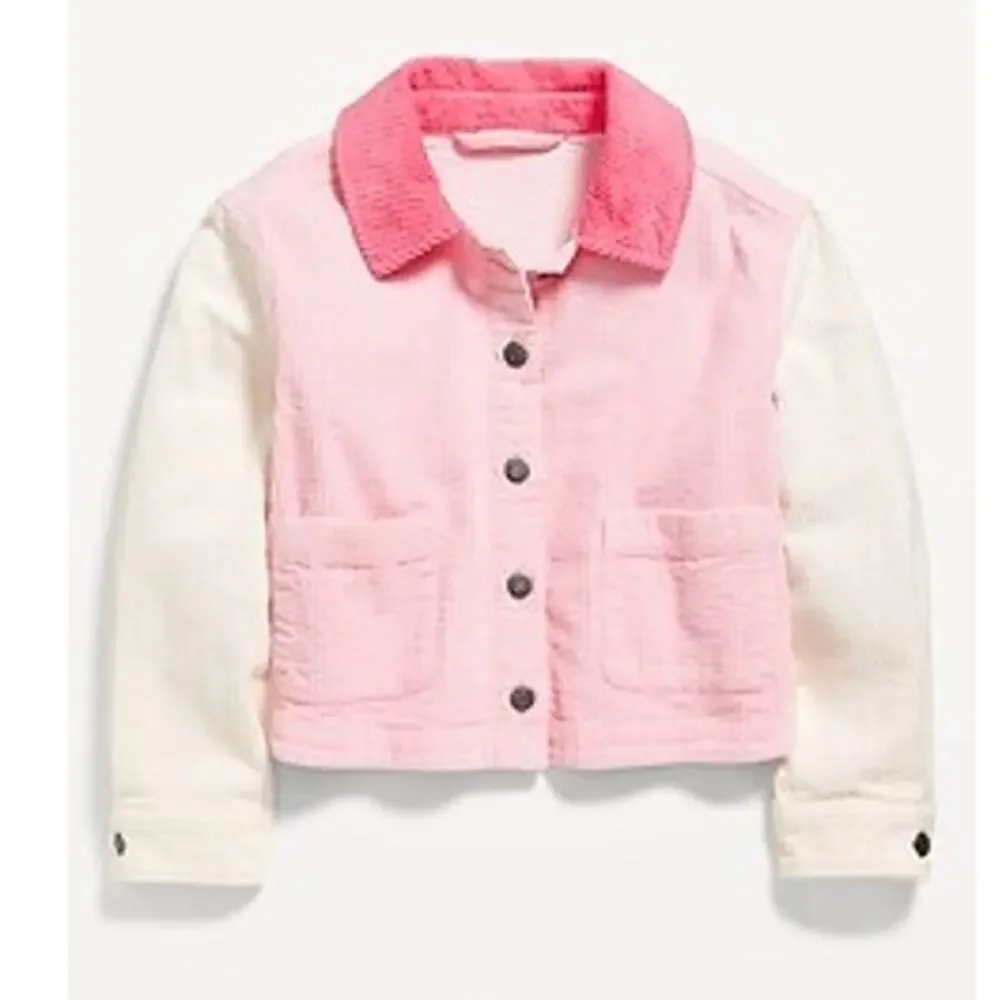 Old Navy Color-Block Corduroy Jacket for Girls, Pink White Size XL (14-16)